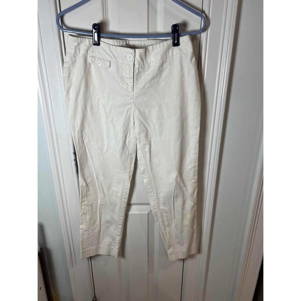 Ann Taylor LOFT Original White Textured Cropped Pants Size 0 Stretch Cotton